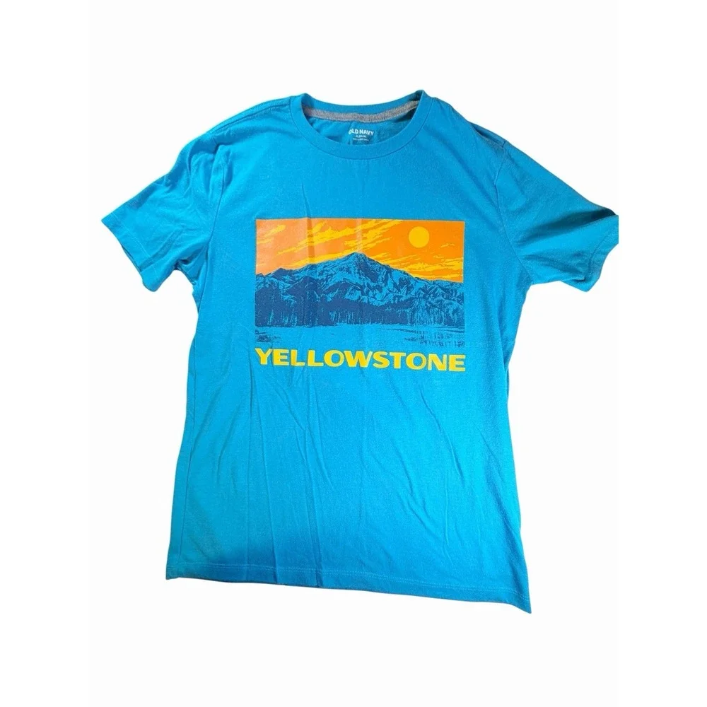 Old Navy Boys T-shirt Blue Youth Size Xl Yellowstone Mountains Blue